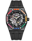 Men's Silicone Band Rainbow Diamond Automatic Mechanical Watch