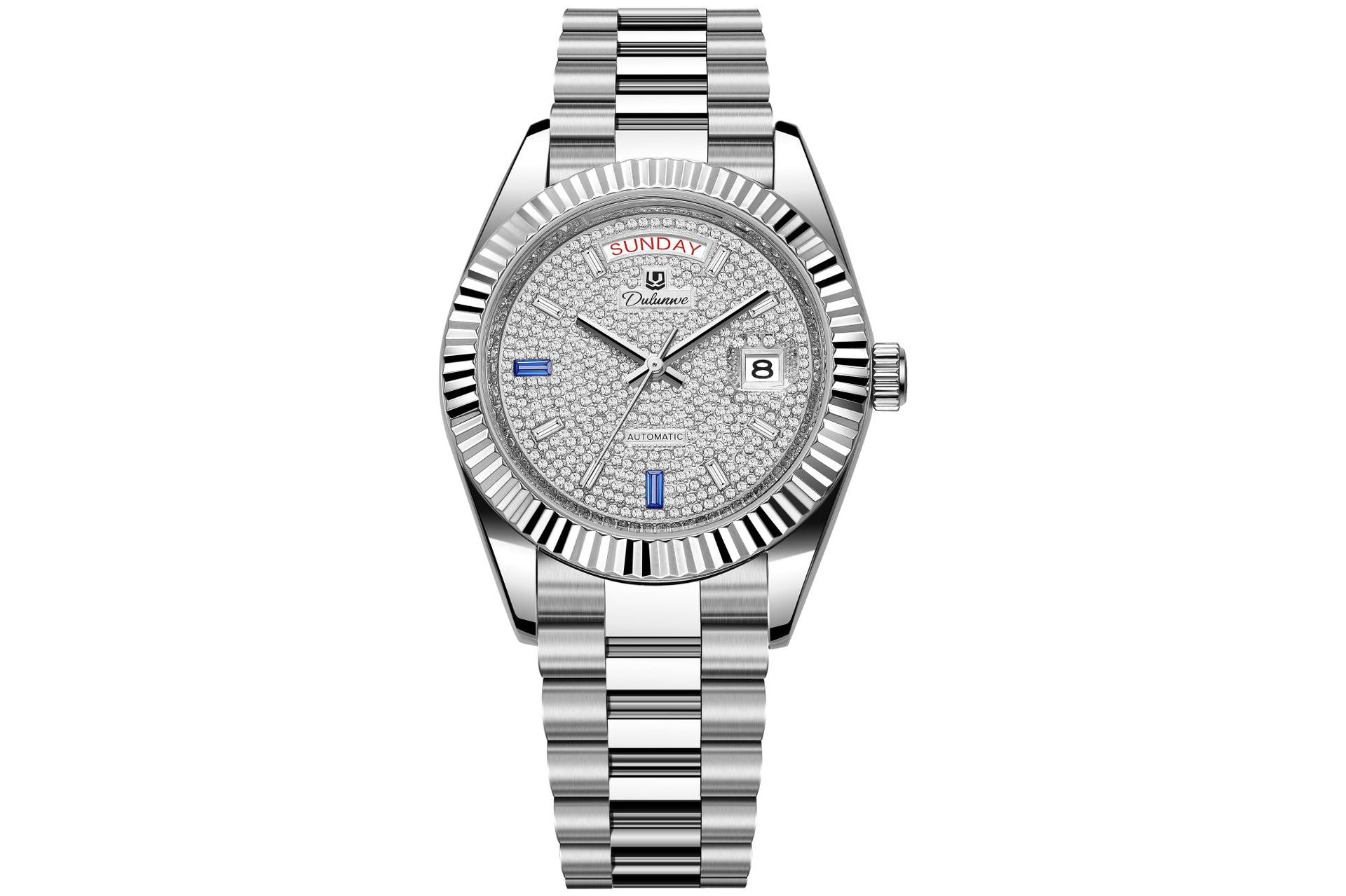 Men’s Automatic Calendar Watch – Stainless Steel Mechanical Timepiece with Day-Date Display, Mineral Crystal &amp; Waterproof Design