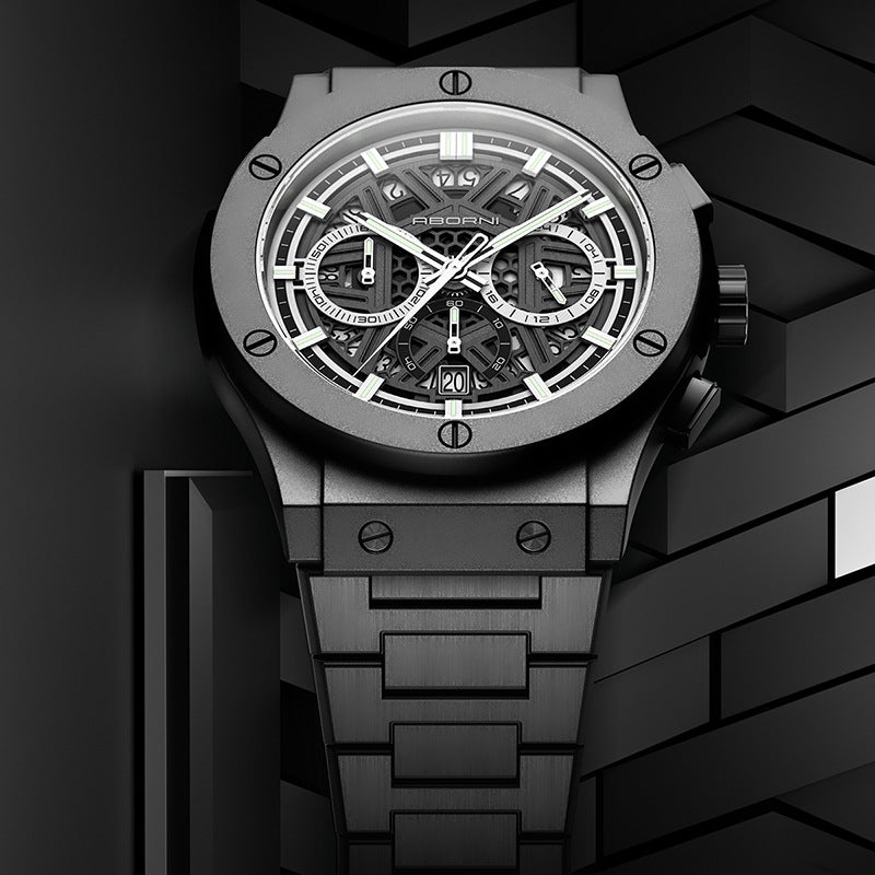 Men’s Multifunction Waterproof Luminous Chronograph Watch – 42mm Quartz Calendar Stainless Steel Strap Sport Business Timepiece