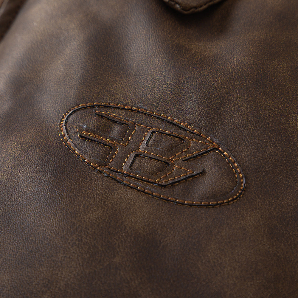 Men’s Rock Style PU Leather Jacket – Thickened Premium Mid-Length Coat