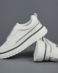 Men’s Breathable Slip-On Sneakers – Simple All-Match Cowhide Platform Casual Shoes
