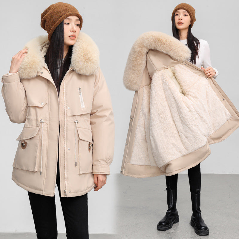 Cross-border Fleece-lined Thickened Fit Slimming Cotton Coat women