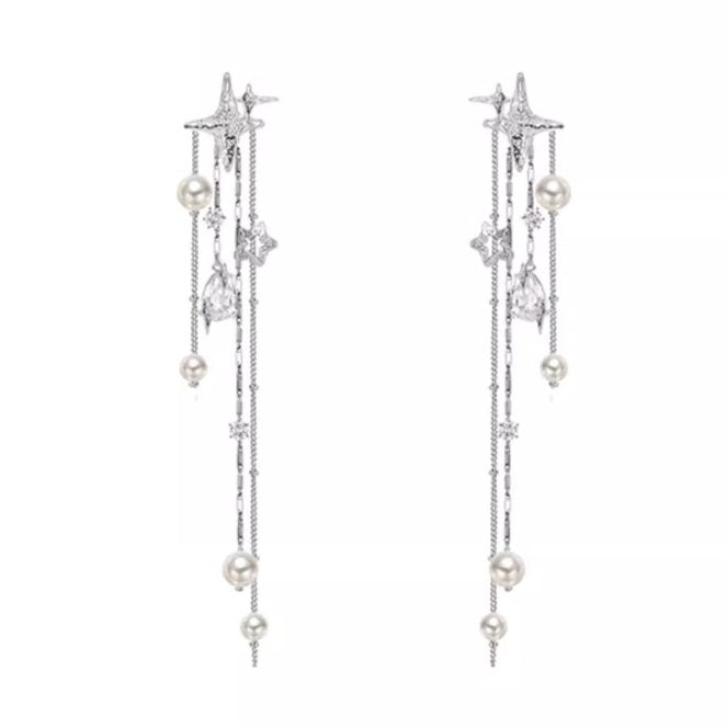 Asterism Pearl Tassel Earrings Long Light Luxury