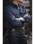 Men’s Workwear Amekaji Long-Sleeve Shirt – Lapel Cardigan Style
