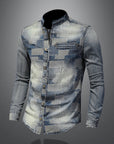 Patch Denim Shirt Punk Shirt Men