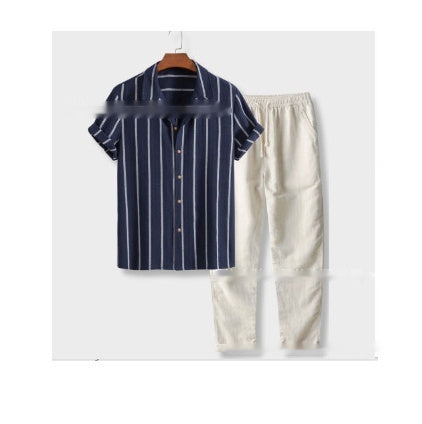 Men’s Printed Casual Suit – Loose Short Sleeve Shirt &amp; Trousers Set