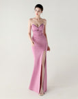 Women Sexy Corset Evening Dress for Formal Occasions & Party – Strapless Satin Beaded Lace Slim Fit Maxi Gown