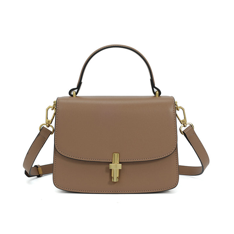 Women’s Genuine Leather Small Square Handbag – Vintage Metal Buckle Crossbody &amp; Shoulder Bag with Premium Cowhide, Elegant Structured Design for Daily &amp; Casual Use