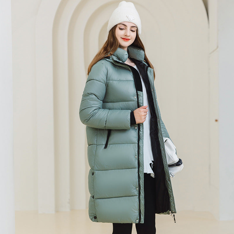Women’s Winter Warm Hooded Long Coat – Down Cotton Padded Jacket with Pockets