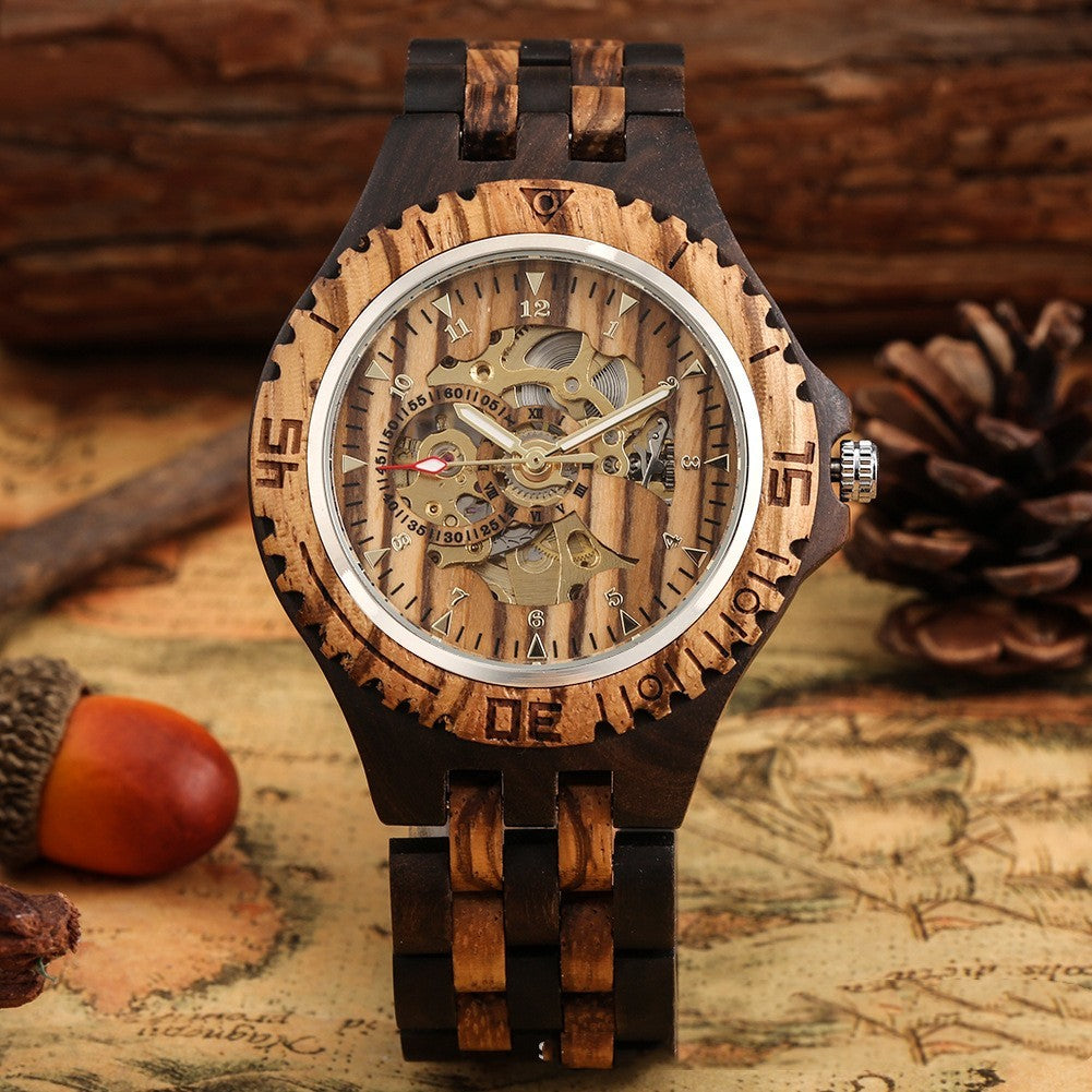 Zebra Strap Automatic Mechanical Wooden Watch