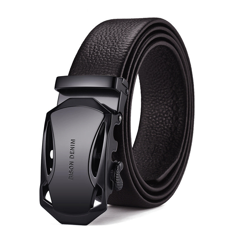 Men&#39;s Leather Belt Business Automatic Buckle Belt