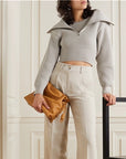 Women’s Large-Collar Lapel Short Knit Sweater – Slim-Fit Soft Texture Chic Style