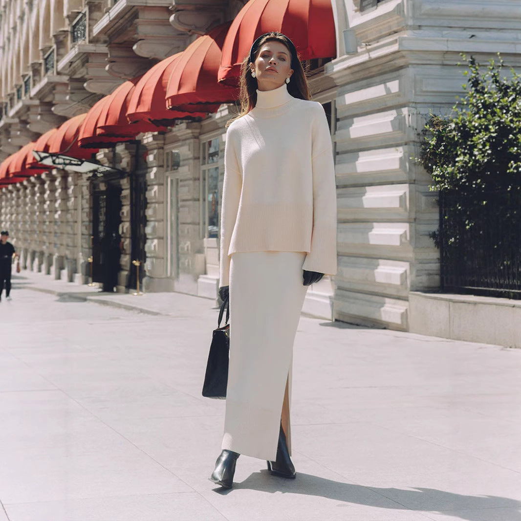 Women’s Loose Sweater &amp; Split Skirt Set – Effortless Elegance for the Modern Socialite