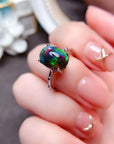 925 Silver Delicate Mosaic Natural Black Opal Ring  (3 to 7 days shipping)