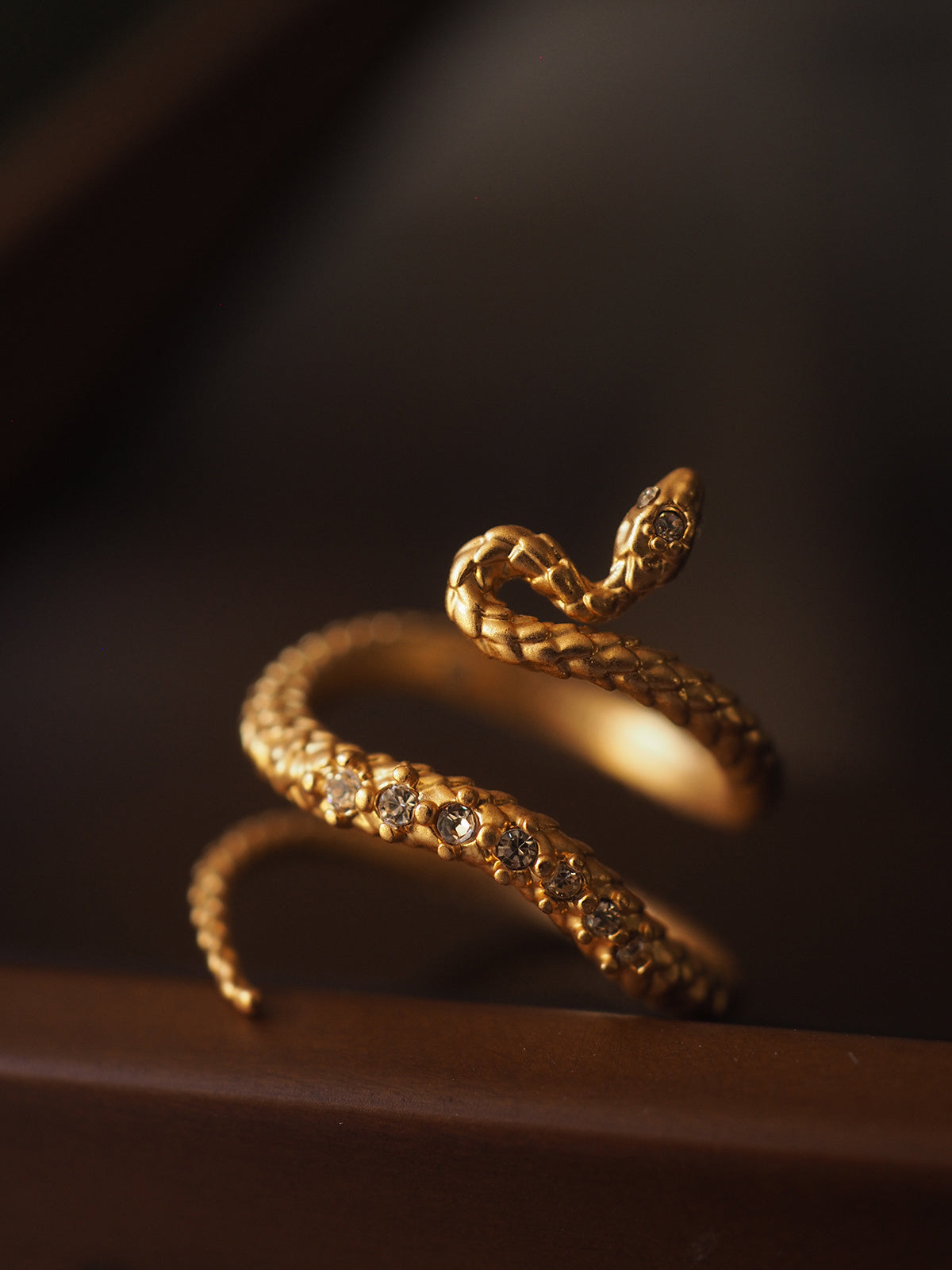 19K Gold plated Snake Retro With Opening Adjustable Diamond-studded Ring WOMEN