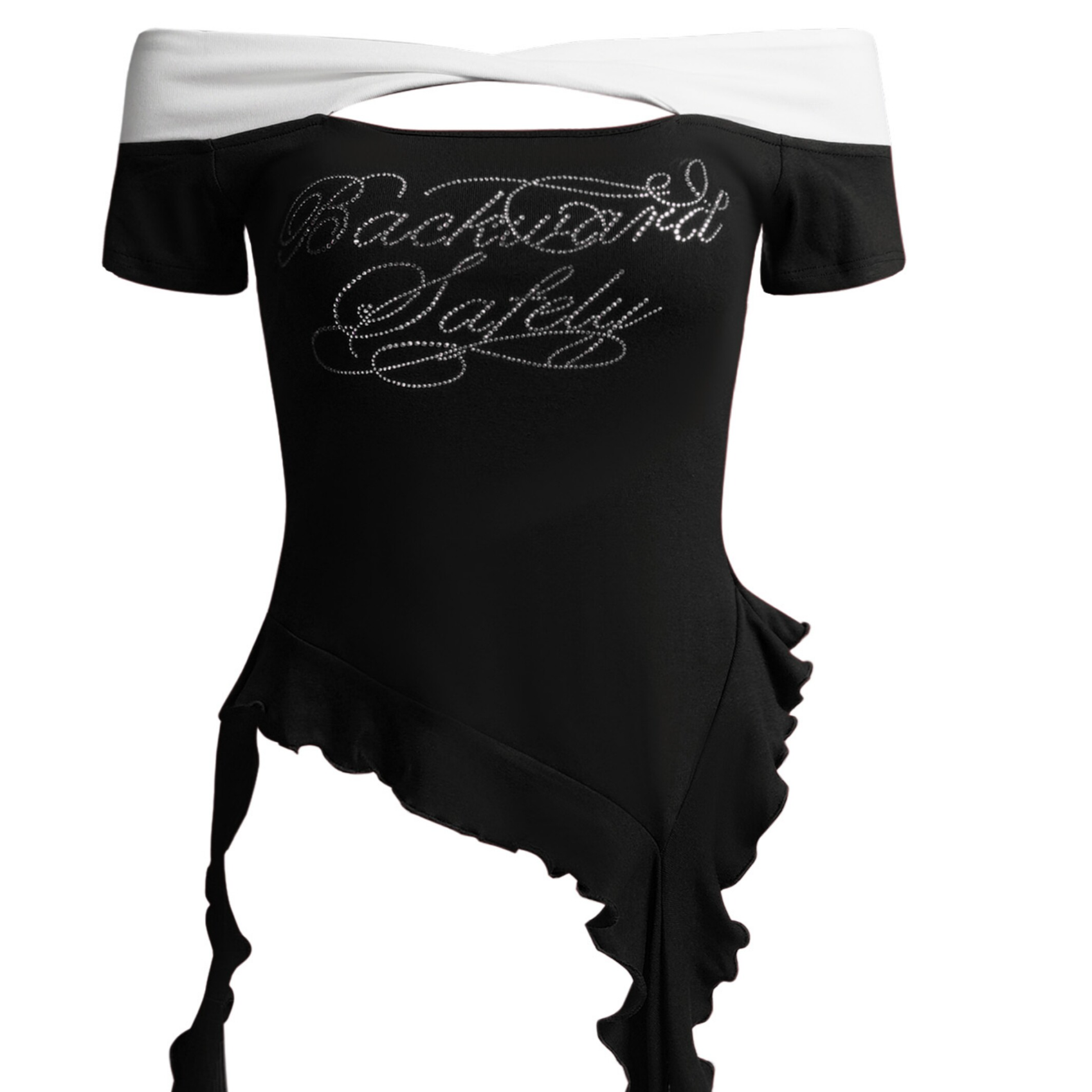 Women Retro Off-Shoulder Ribbon Slim Fit T-Shirt – One-Line Collar Embroidered Short Sleeve Summer Crop Top