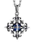 S925 Silver Cross Flower Pendant Necklace Men