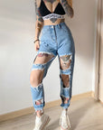 Ripped raw high-rise jeans
