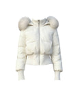 Women’s Waist-Cinching Down Jacket with Detachable Fur Collar – Short Puffer Coat with Warm Insulation, Flattering Fit & Stylish Winter Design