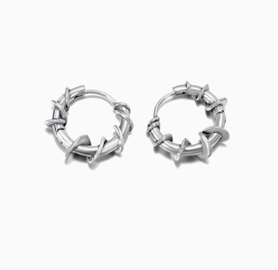 Thorn Winding Earrings Men&#39;s S925 Sterling Silver