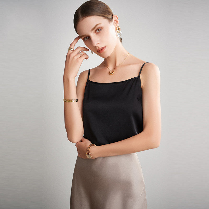 Women 100% Mulberry Silk Sleeveless Camisole Top – Satin Loose Fit Elegant Solid Color Summer Layering Vest