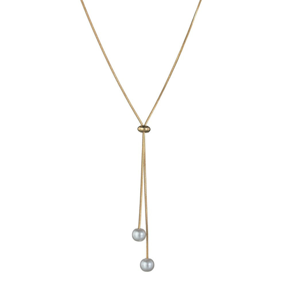 Women Adjustable Y-Shaped Pearl Pendant Necklace – Korean Fashion Geometric Alloy Chain Chic Long Necklace