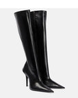 Women’s Stiletto Heel Pointed Toe Side-Zip Knee-Length Boots – Sleek Black Elegance