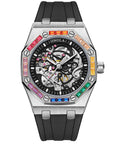 Men's Silicone Band Rainbow Diamond Automatic Mechanical Watch