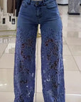Y2K Lace Flower Hollow Jeans – High Waist, Wide Leg & Effortlessly Chic