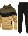 Men’s Fashion Colorblock Hooded Sports Suit – Running & Outdoor Winter Tracksuit with Stitching Design