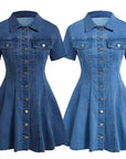 Women Denim Shirt Dress – Button Front Mid-Length Cotton Casual Waist-Defined Dress