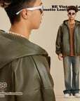 Retro Large Profile Leather Coat Men