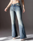 Women’s Vintage Embroidered Bootcut Jeans – Timeless Denim with a Modern Twist
