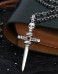 Men’s S925 Sterling Silver Skull & Knight Sword Cross Pendant - Gothic Edgy Jewelry (No Chain, 925 Silver, Unique Statement Piece)