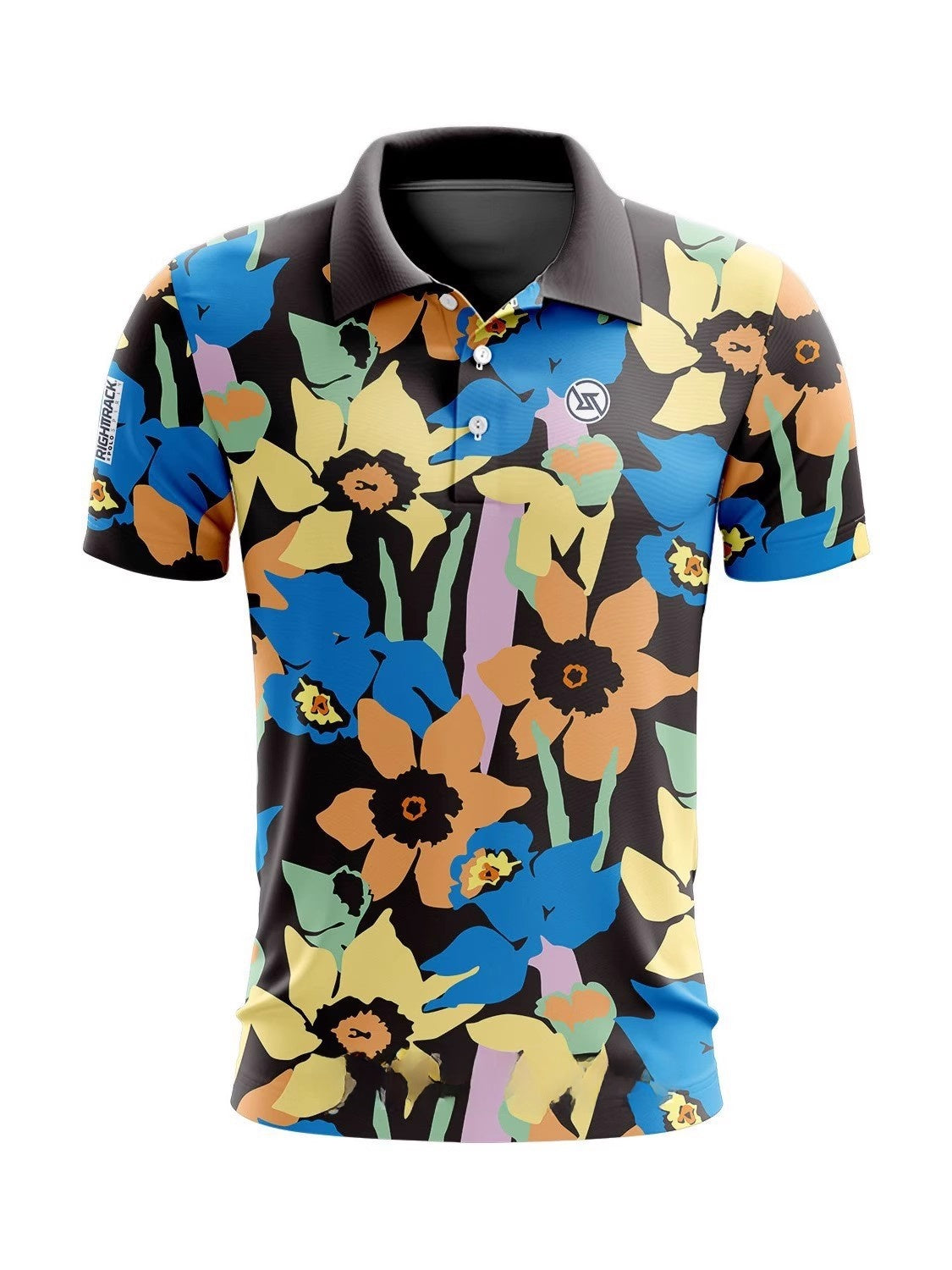Men Golf Print Short-Sleeved Polo Shirt – Breathable Cotton Spandex Floral Performance Golf Top