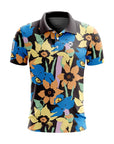 Men Golf Print Short-Sleeved Polo Shirt – Breathable Cotton Spandex Floral Performance Golf Top