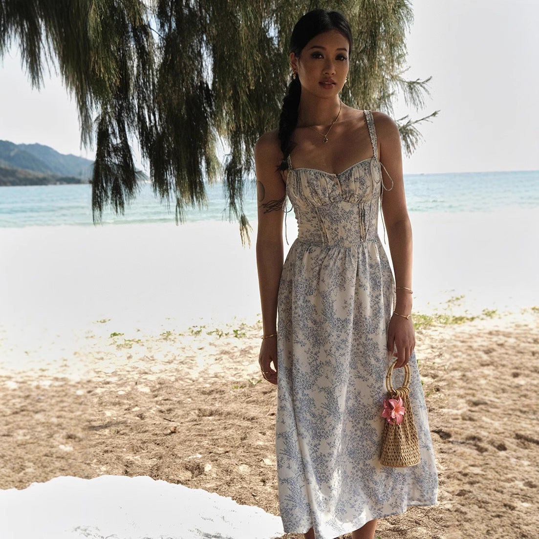 🌊 Women’s Bow Sling Dress – Seaside Elegance with a Playful Twist
