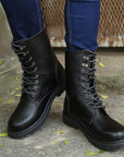 Men Genuine Leather Mid-Calf Boots – Fleece Lined Vintage Lace-Up Anti-Slip Winter Cowhide Work Boots