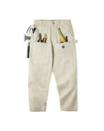 Men’s Retro Distressed Creamy-White Jeans – Loose Straight Mid-Waist Denim