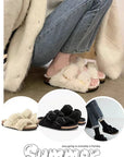 Women’s Lazybones Outdoor Fur Slippers – Warm Cotton Cork Sole Casual Non-Slip Slides