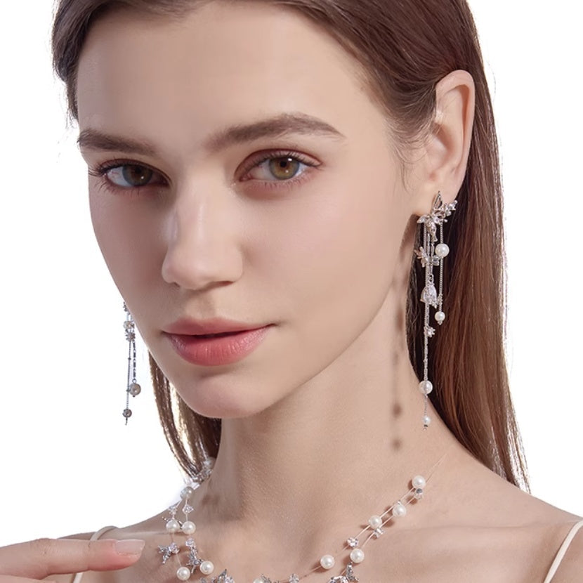 Asterism Pearl Tassel Earrings Long Light Luxury