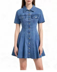 Women Denim Shirt Dress – Button Front Mid-Length Cotton Casual Waist-Defined Dress