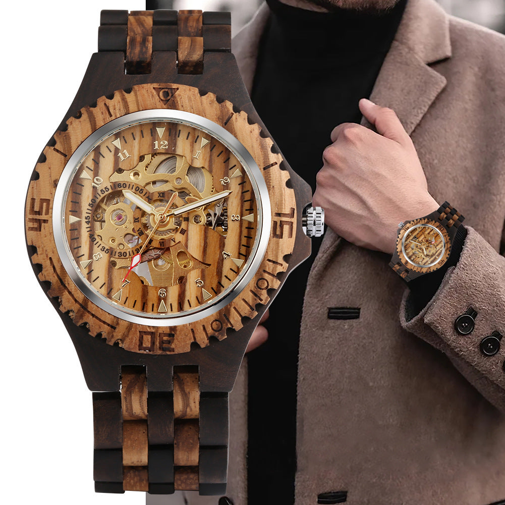 Zebra Strap Automatic Mechanical Wooden Watch