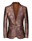 Men’s Floral Gilded Blazer – Slim Fit Cotton Blend Casual Suit Jacket