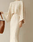 Women’s Knitted Bat-Sleeve Sweater & Skirt Set – Sweet Elegance with Effortless Comfort