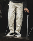 Men’s Retro Distressed Creamy-White Jeans – Loose Straight Mid-Waist Denim