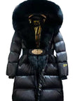 Extended Black Golden Lock Warm Fox Fur COAT  (3 TO 7 DAYS SHIPPING)