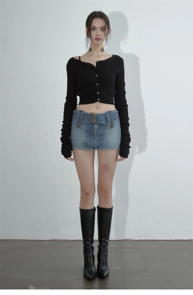 Spring Summer Pure Desire Metal Buckle Belt Short Skirt