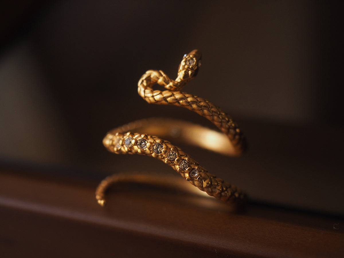 19K Gold plated Snake Retro With Opening Adjustable Diamond-studded Ring WOMEN