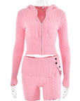 Women’s Knitted Sweater Hoodie & Shorts Set – Cozy Two-Piece for Autumn/Winter